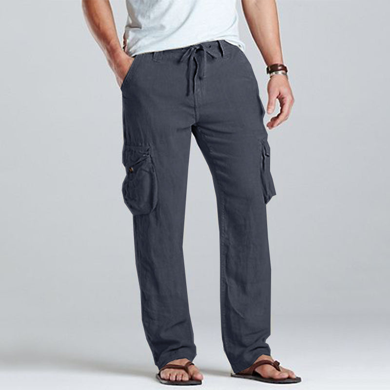 Men Linen Cargo Drawstring Pants