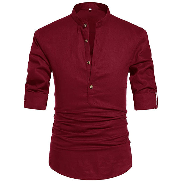 Men Henley Neck Long Sleeve Daily Look Linen Shirts