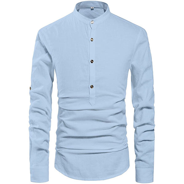 Men Henley Neck Long Sleeve Daily Look Linen Shirts