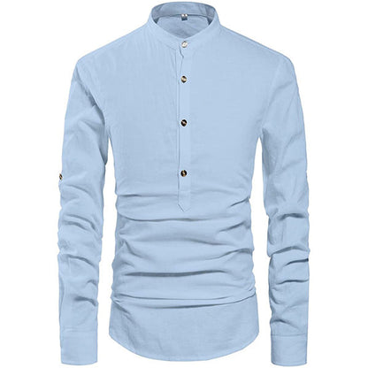 Men Henley Neck Long Sleeve Daily Look Linen Shirts