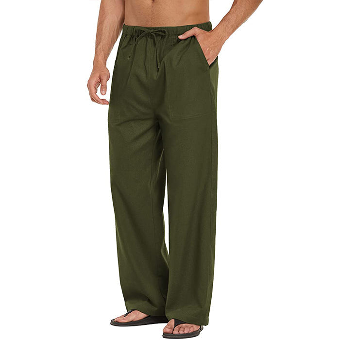 Mens Linen Loose Casual Lightweight Elastic Waist Yoga Beach Pants
