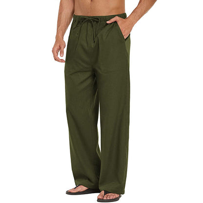 Mens Linen Loose Casual Lightweight Elastic Waist Yoga Beach Pants
