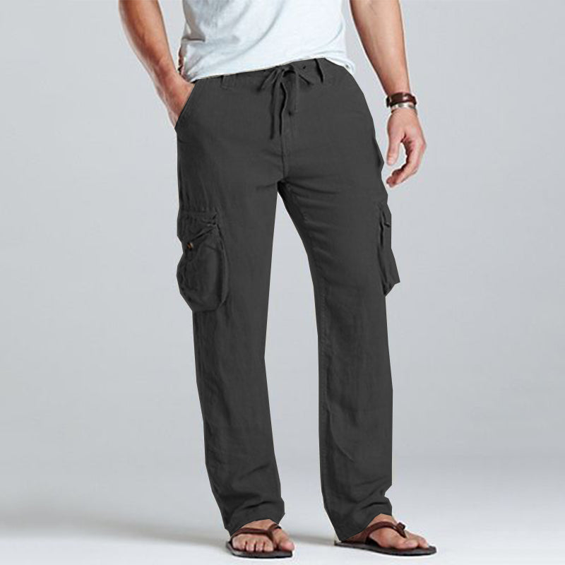 Men Linen Cargo Drawstring Pants