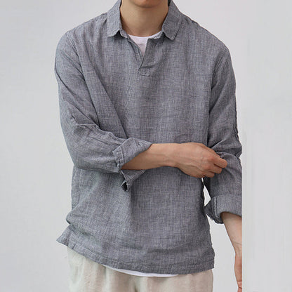 Simple Texture Long Sleeve Henley Shirts