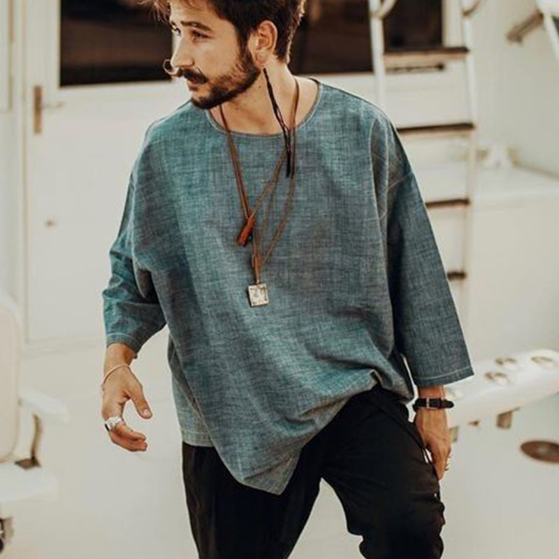 Mid-Long Sleeve Pullover Linen Shirt