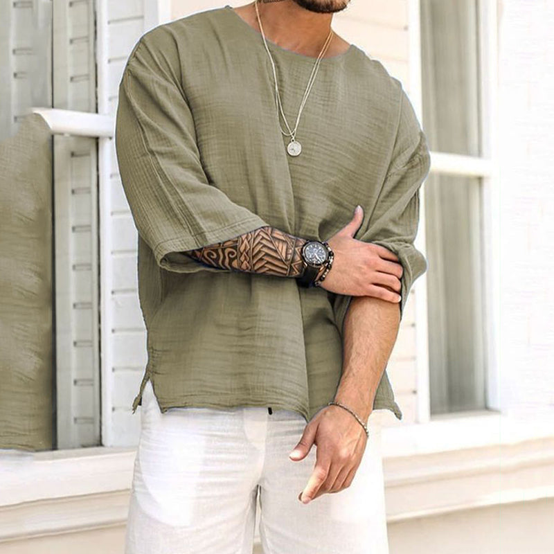 Mid-Long Sleeve Pullover Linen Shirt