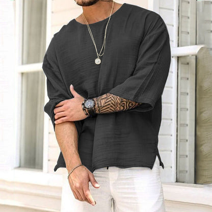 Mid-Long Sleeve Pullover Linen Shirt