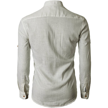 Classic Long Sleeve Linen Shirt with Buttons