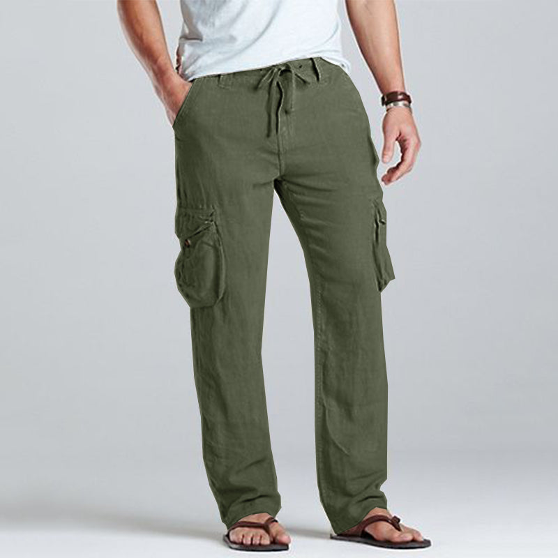 Men Linen Cargo Drawstring Pants
