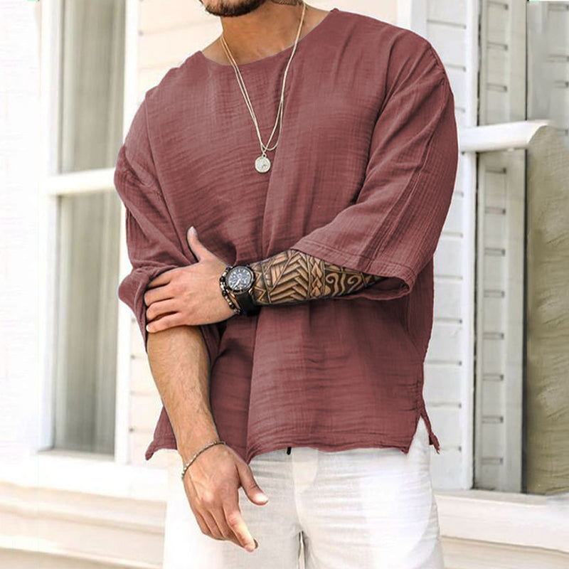 Mid-Long Sleeve Pullover Linen Shirt
