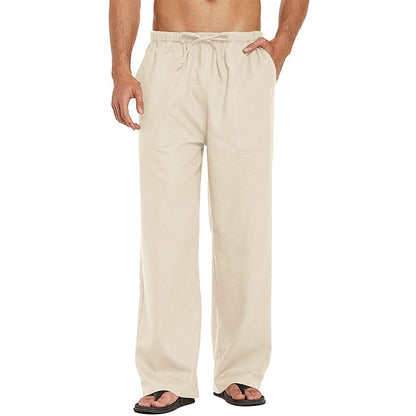 Mens Linen Loose Casual Lightweight Elastic Waist Yoga Beach Pants