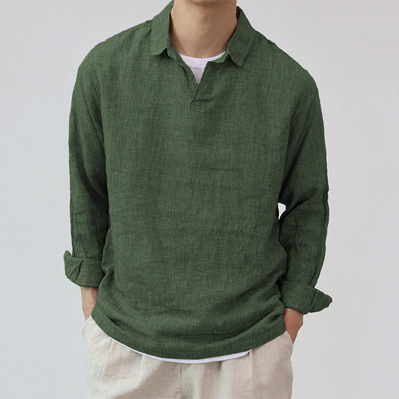 Simple Texture Long Sleeve Henley Shirts