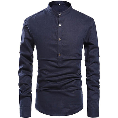 Men Henley Neck Long Sleeve Daily Look Linen Shirts